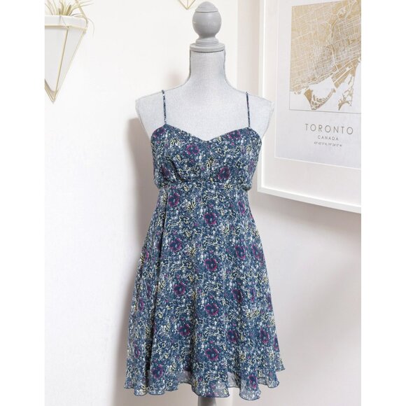 PINS & NEEDLES Navy Blue Floral Babydoll Dress - Picture 1 of 8